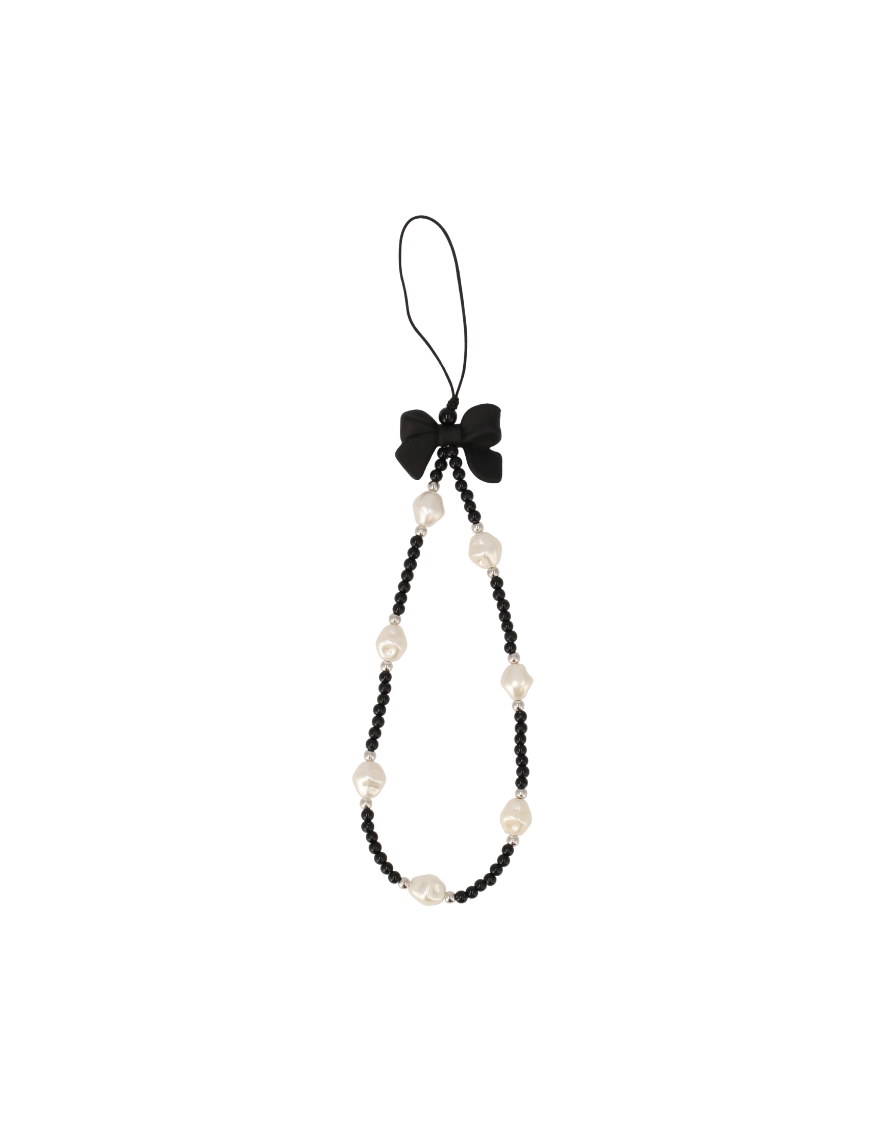 charm white pearl black bow